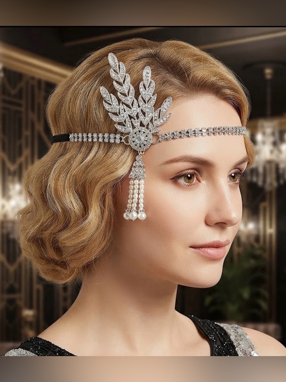 1920s Art Deco Flapper Headband Crystal Pearl Gatsby Costume Party Accessory